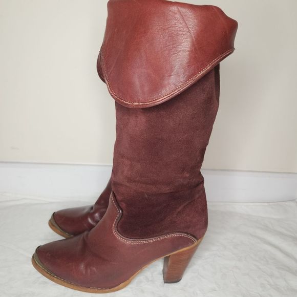 Vintage burgundy leather western pirate heel boots - Picture 4 of 13
